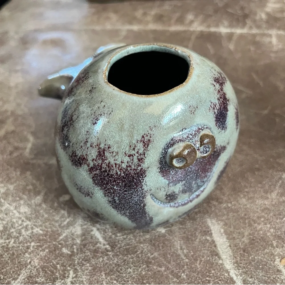 Whale Bud Vase Green Burgundy‎ Smiley Face Fish Studio Pottery Ceramic Beach Fun